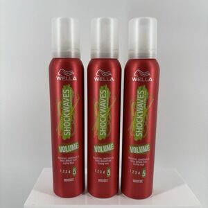 3 Pack Wella Shockwaves Volume Hair Styling Mousse Hold #5, 200ml Each Stock Up!